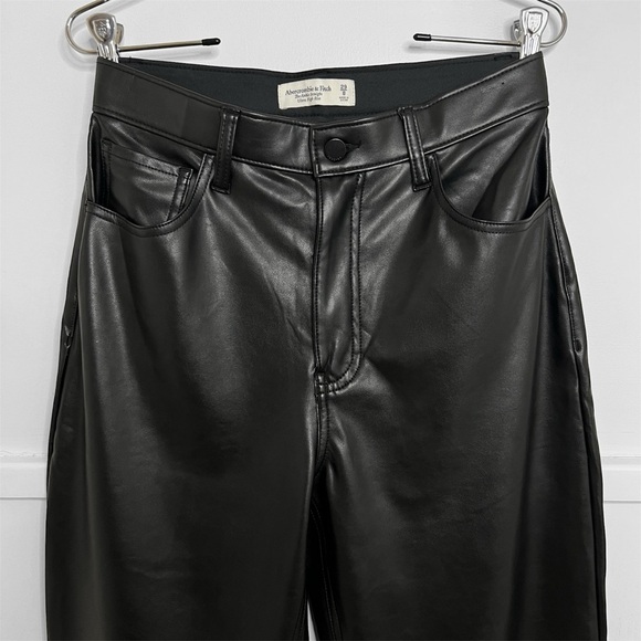 Abercrombie & Fitch The Ankle Straight Ultra High Rise Vegan Leather Pants - Picture 3 of 10